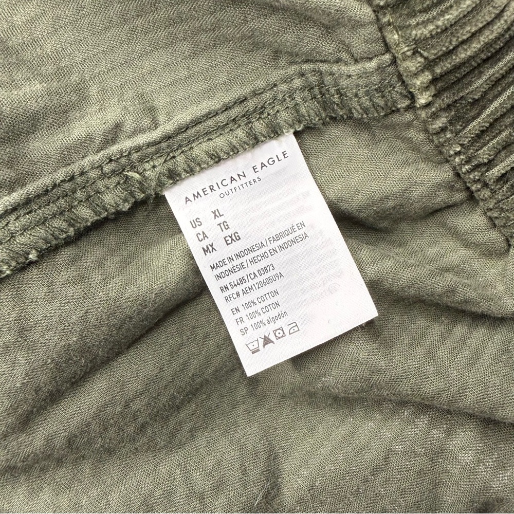 American Eagle Ribbed Henley Pullover Hoodie Size XL Green Loungewear Cozy - Picture 10 of 11